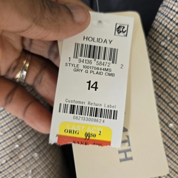 $99 On-34th New Sequin Plaid Blazer Jacket 14 Women Beige Twill Elegant Glitter - Picture 6 of 12